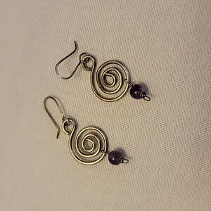 Elegant Pre-Owned Silver Spiral Earrings with Amethyst